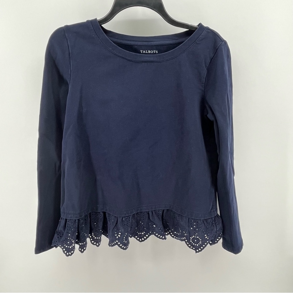 Talbots Navy French Terry Eyelet Hem Top small